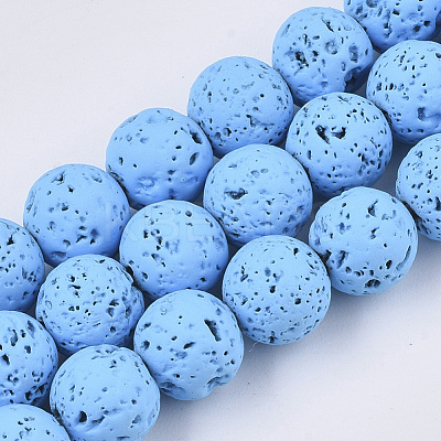 Spray Painted Natural Lava Rock Beads Strands G-N0324-C-04-1