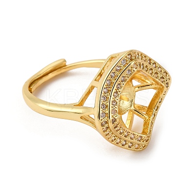 Rhombus Brass Micro Pave Clear Cubic Zirconia Adjustable Ring Settings KK-D378-34G-1