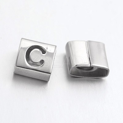 Tarnish Resistant Letter Style 201 Stainless Steel Square Slide Charms STAS-L132-16-1