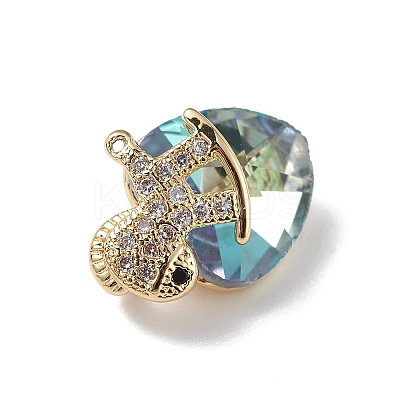 Real 18K Gold Plated Rack Plating Brass Micro Pave Clear Cubic Zirconia Pendants KK-C015-09G-11-1