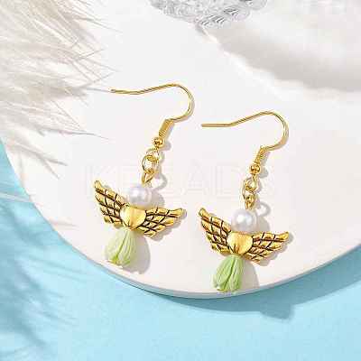 Angel Antique Golden Alloy & Resin Dangle Earrings EJEW-JE05686-03-1