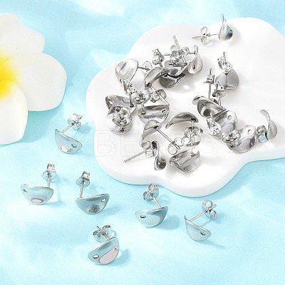 Non-Tarnish 304 Stainless Steel Oval Stud Earring Findings STAS-R063-39-1