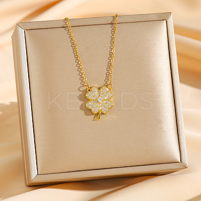 Brass Micro Pave Clear Cubic Zirconia Clover Pendants Necklaces LS-NJEW-K280-02G-1
