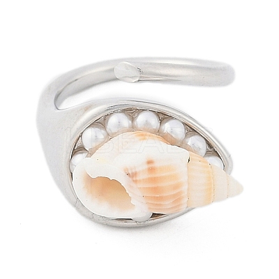 Shell Open Cuff Ring for Women RJEW-Z047-01P-04-1