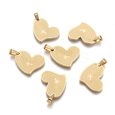 304 Stainless Steel Heart Lord's Prayer Cross Pendants X-STAS-O065-15-1