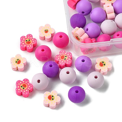 48Pcs 6 Styles DIY Food Grade Silicone & Polymer Clay Beads Jewelry Making Finding Kit DIY-FS0005-83A-1