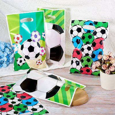 30Pcs 3 Style Rectangle Plastic Football Printed Gift Storage Bags with Hole Handles ABAG-TA0001-82-1
