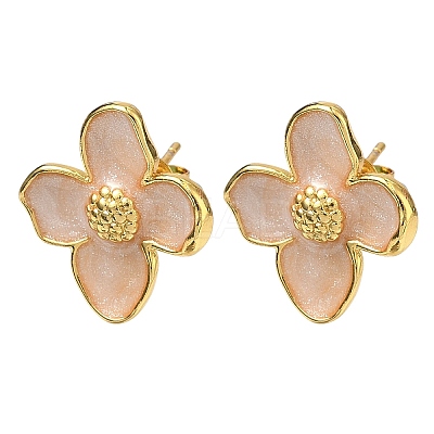 Flower Brass Enamel Stud Earrings EJEW-P341-03G-04-1