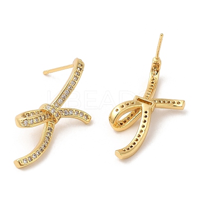 Cubic Zirconia Knot Stud Earrings EJEW-Q769-06G-1