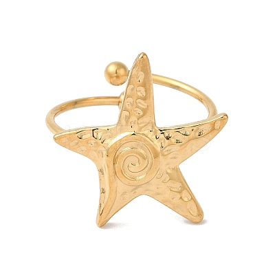 Ion Plating (IP) 304 Stainless Steel Starfish Open Cuff Rings for Women LS-RJEW-M167-08E-G-1