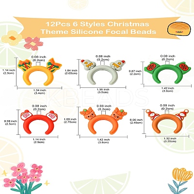 12Pcs 6 Styles Silicone Focal Beads SIL-CJ0002-44-1