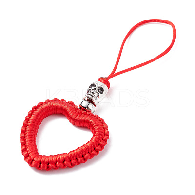 Heart Braided Nylon Cord Mobile Accessories HJEW-JM00607-04-1