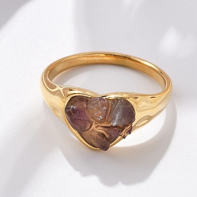 Heart Natural Amethyst Finger Rings RJEW-D303-01G-05-1