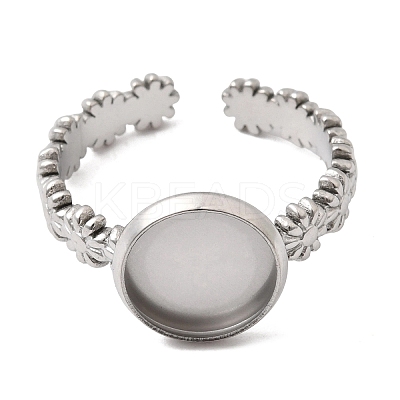 Flower 304 Stainless Steel Cuff Ring Components STAS-P454-05B-P-1