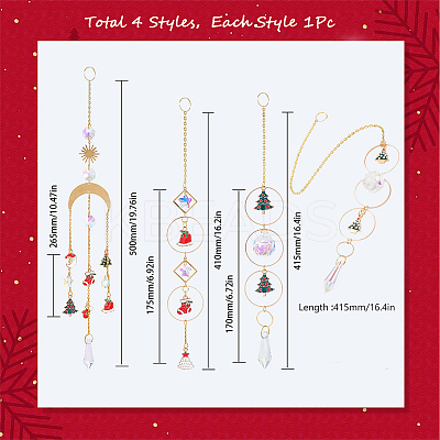 4Pcs 4 Style Christmas Theme Sun Catcher Glass Pendant Decorations AJEW-SC0001-51-1