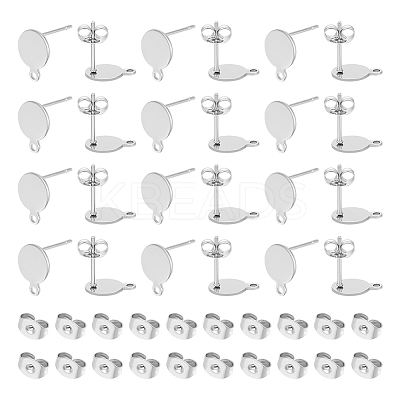 100Pcs Flat Round 304 Stainless Steel Ear Stud Components STAS-UN0053-60-1
