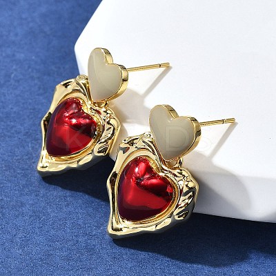 Heart Brass Enamel Stud Earrings EJEW-Z086-17G-02-1