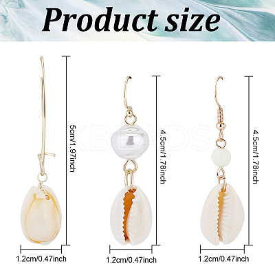 3 Pairs 3 Style Narural Shell Dangle Earrings EJEW-AN0001-70-1