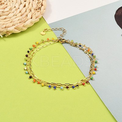 2 Layered Brass Curb Chains Anklets AJEW-AN00311-02-1