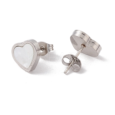6 Pairs Natural White Shell Heart Stud Earrings EJEW-G291-02P-1