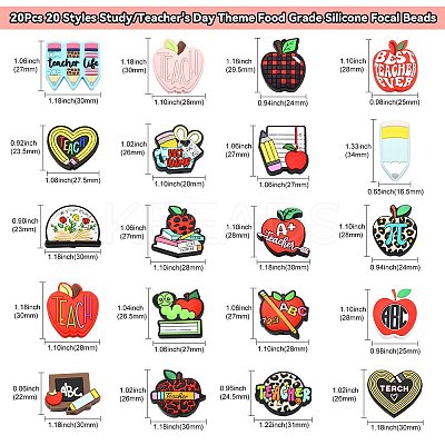 20Pcs 20 Styles Study/Teacher's Day Theme Food Grade Silicone Focal Beads SIL-CJ0001-41-1