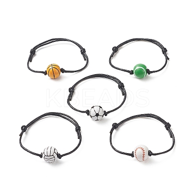 Dyed Natural Wood Sport Theme Beaded Braccelet BJEW-JB09185-1