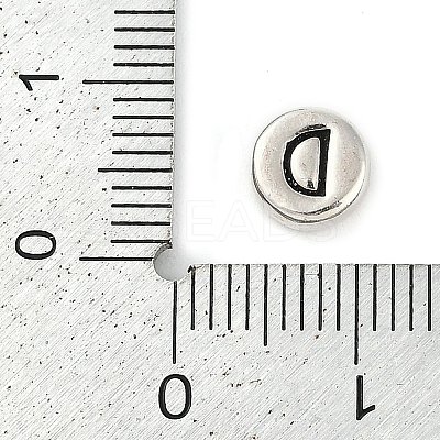 925 Sterling Silver Flat Round with Letter Beads STER-G044-01AS-D-1