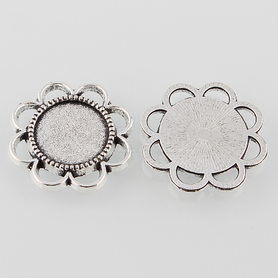 Tibetan Style Antique Silver Alloy Flower Tray Cabochon Settings TIBE-M021-05AS-1