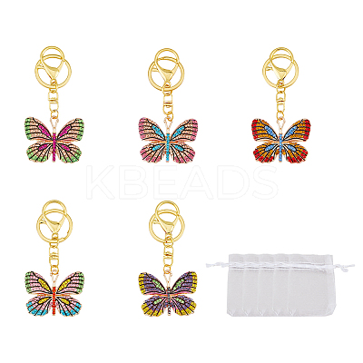 5Pcs Colorful Full Rhinestone Butterfly Pendant Keychain KEYC-PH01489-1