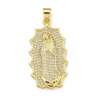 Virgin Mary Theme Rack Plating Brass Micro Pave Clear Cubic Zirconia Pendants KK-Z067-06G-04-1