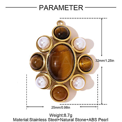 304 Stainless Steel Natural Tiger Eye Pendants STAS-OY007-31G-1