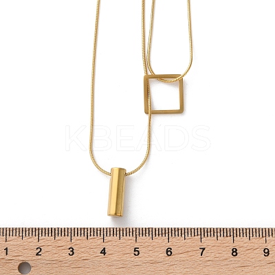 316 Surgical Stainless Steel Double Layer Column & Square Pendant Necklaces NJEW-P324-04G-1