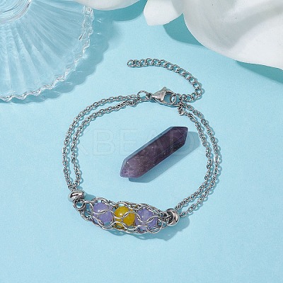 Natural Amethyst Bullet Link Bracelets BJEW-JB09813-02-1