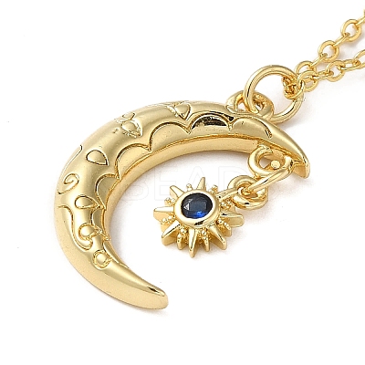 Golden Brass Crescent Moon Pendant Necklace with Rhinestone LS-NJEW-Z015-01B-G-1