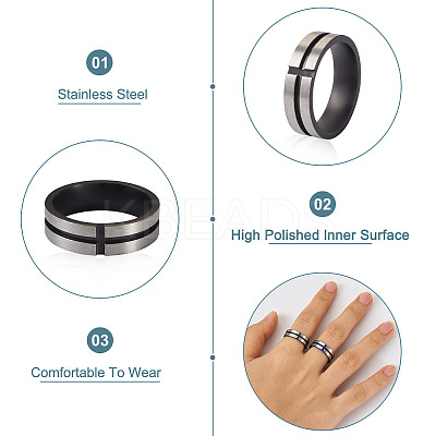6Pcs 3 Colors Stainless Steel Plain Band Rings RJEW-CF0001-02-1