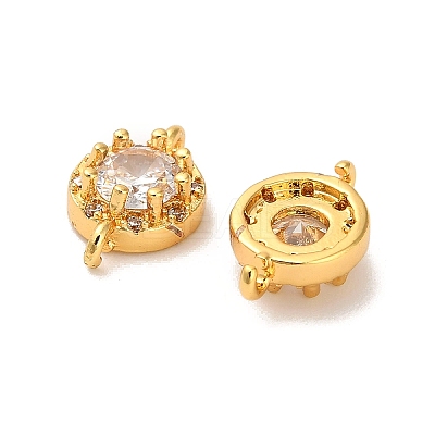 Brass Pave Clear Cubic Zirconia Flat Round Connector Charms KK-H515-10A-G-1