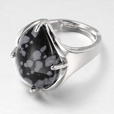 Teardrop Platinum Tone Brass Gemstone Adjustable Wide Band Rings RJEW-L062-02M-1