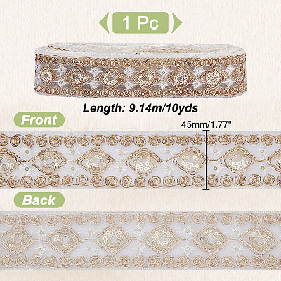Polyester Rhombus Embroidery Lace Trim OCOR-WH0090-84B-1