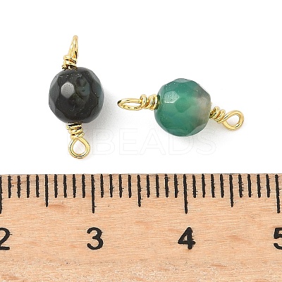 Dyed Natural Agate Faceted Round Connector Charms KK-C097-04G-02-1