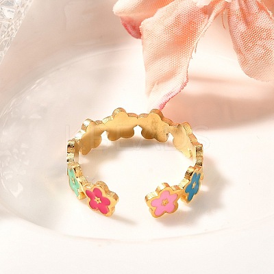 201 Stainless Steel Enamel Open Cuff Ring for Women LS-RJEW-A053-04G-03-1