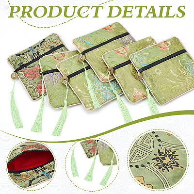6Pcs Chinese Style Silk Cloth Embroidery Jewelry Packing Zipper Bags with Tassel ABAG-ME0001-05B-1