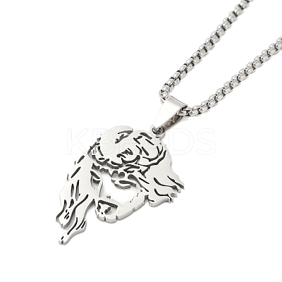 Non-Tarnish 201 Stainless Steel Box Chain Hollow Christian Jesus Face Pendant Necklaces for Women Men NJEW-U005-06P-1