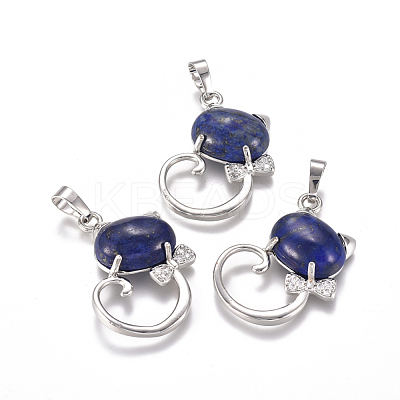 Natural Lapis Lazuli Kitten Pendants G-L512-R01-1