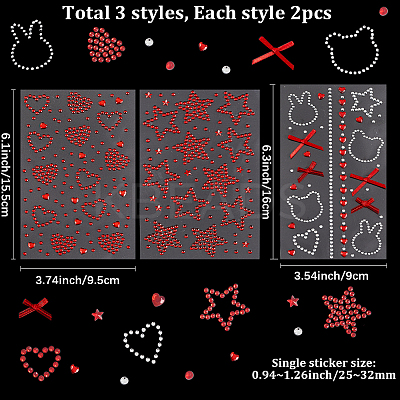 6 Sheets 3 Styles Acrylic Rhinestone Face Body Stickers AJEW-SP0002-68C-1