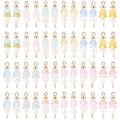 48Pcs 12 Styles Acrylic & Natural Pearl Flower Connector Charms PALLOY-CW00008-1