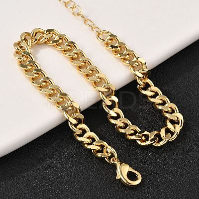 Brass Curb Chain Bracelets for Women Men BJEW-F494-01G-02-1
