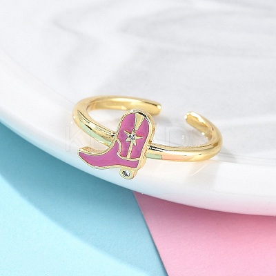 Rack Plating Brass Micro Pave Cubic Zirconia Open Cuff Rings for Women KK-K392-59G-03-1