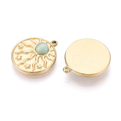 304 Stainless Steel and Cat Eye Pendants STAS-T072-09G-1