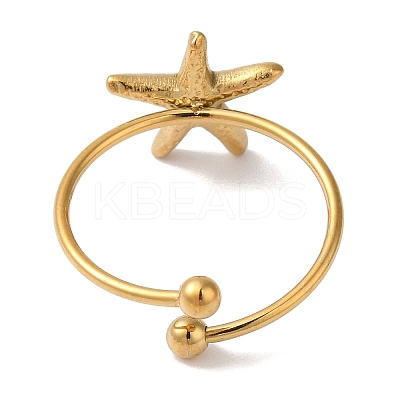 Ion Plating (IP) 304 Stainless Steel Starfish Open Cuff Rings for Women LS-RJEW-M167-08B-G-1