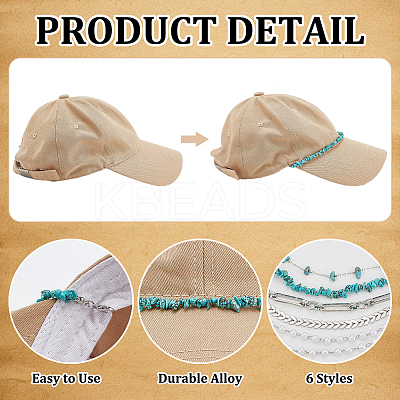 2 Sets 2 Styles Synthetic Turquoise & Plastic Imitation Pearl Beads & 304 Stainless Steel Link Baseball Cap Chain AJEW-GO0002-26-1